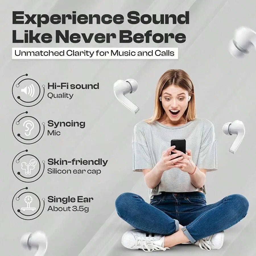 TWS Wireless Earbuds with Transparent Case, ENC Noise Cancelling, Clear Voice Calls, USB Charging – Black