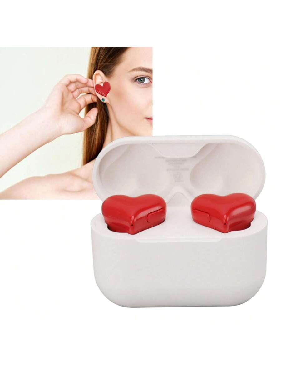 Heart Shaped Bluetooth 5.3 Earbuds – HiFi Stereo Noise Canceling In-Ear Headphones with Charging Case for Couples Valentine Travel Sport