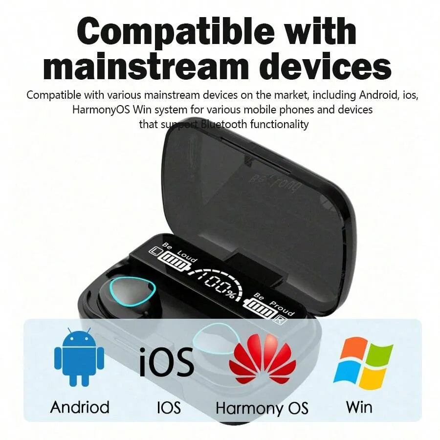 Bluetooth True Wireless Earbuds with LED Battery Display – Long Battery Life, In-Ear Design