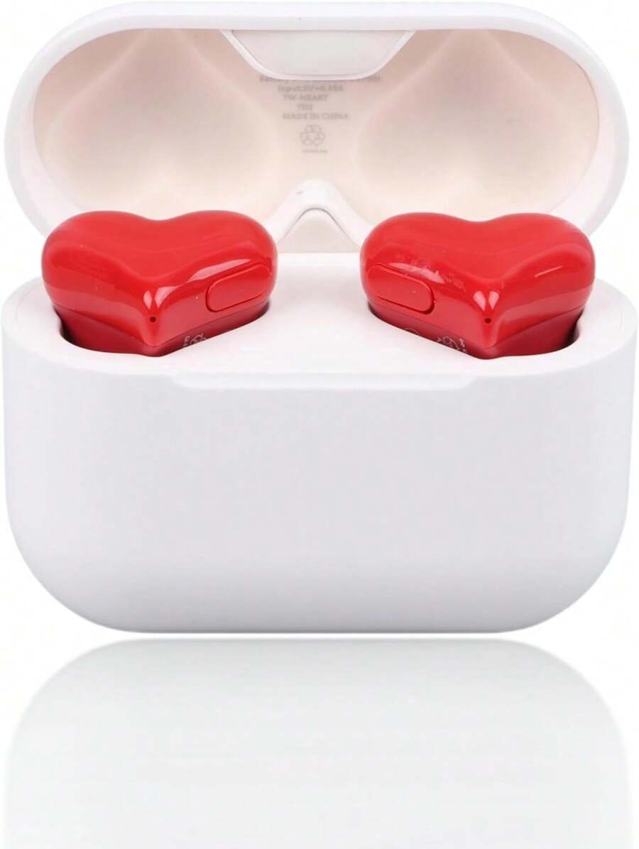 Heart Shaped Bluetooth 5.3 Earbuds – HiFi Stereo Noise Canceling In-Ear Headphones with Charging Case for Couples Valentine Travel Sport