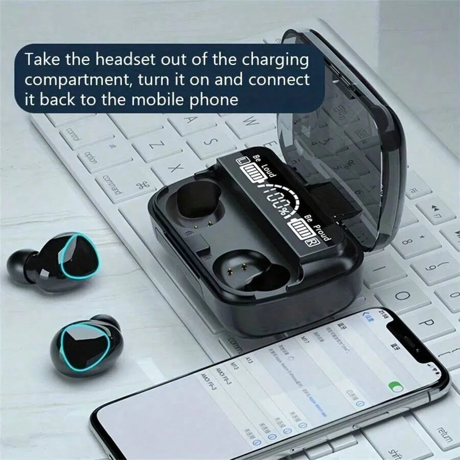 Bluetooth True Wireless Earbuds with LED Battery Display – Long Battery Life, In-Ear Design