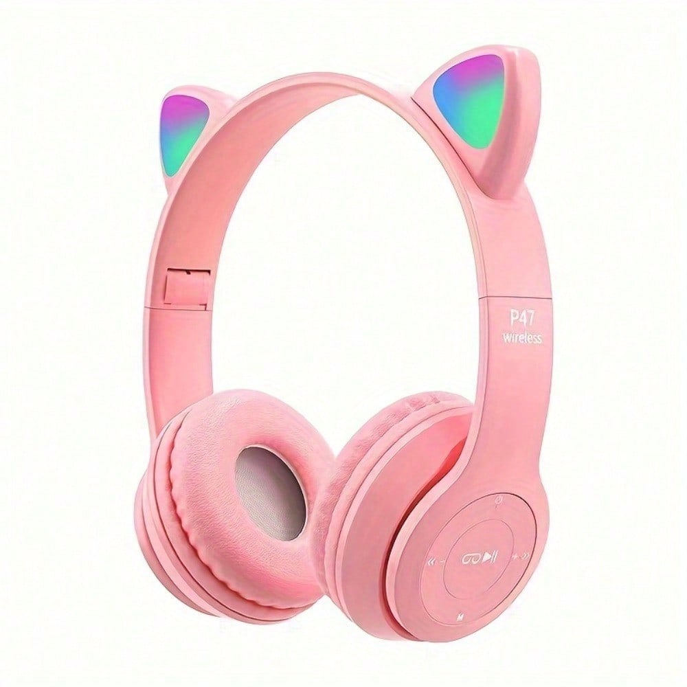 P47M Wireless Gaming Headset with LED Lights – Cool Colorful Over-Ear Headphones SD Card Slot for Mobile Gaming Travel Gift