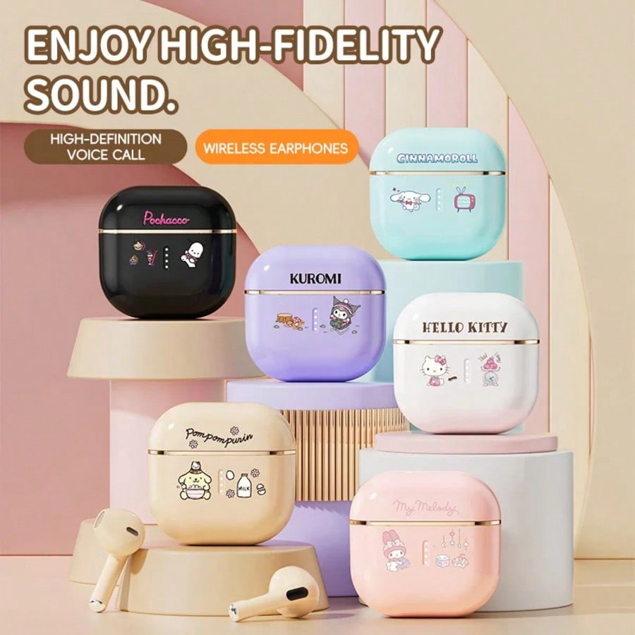 Hello Kitty TWS Wireless Earphones – Cute Sanrio Bluetooth In-Ear Headphones with Noise Reduction for Music & Sports Gift Idea