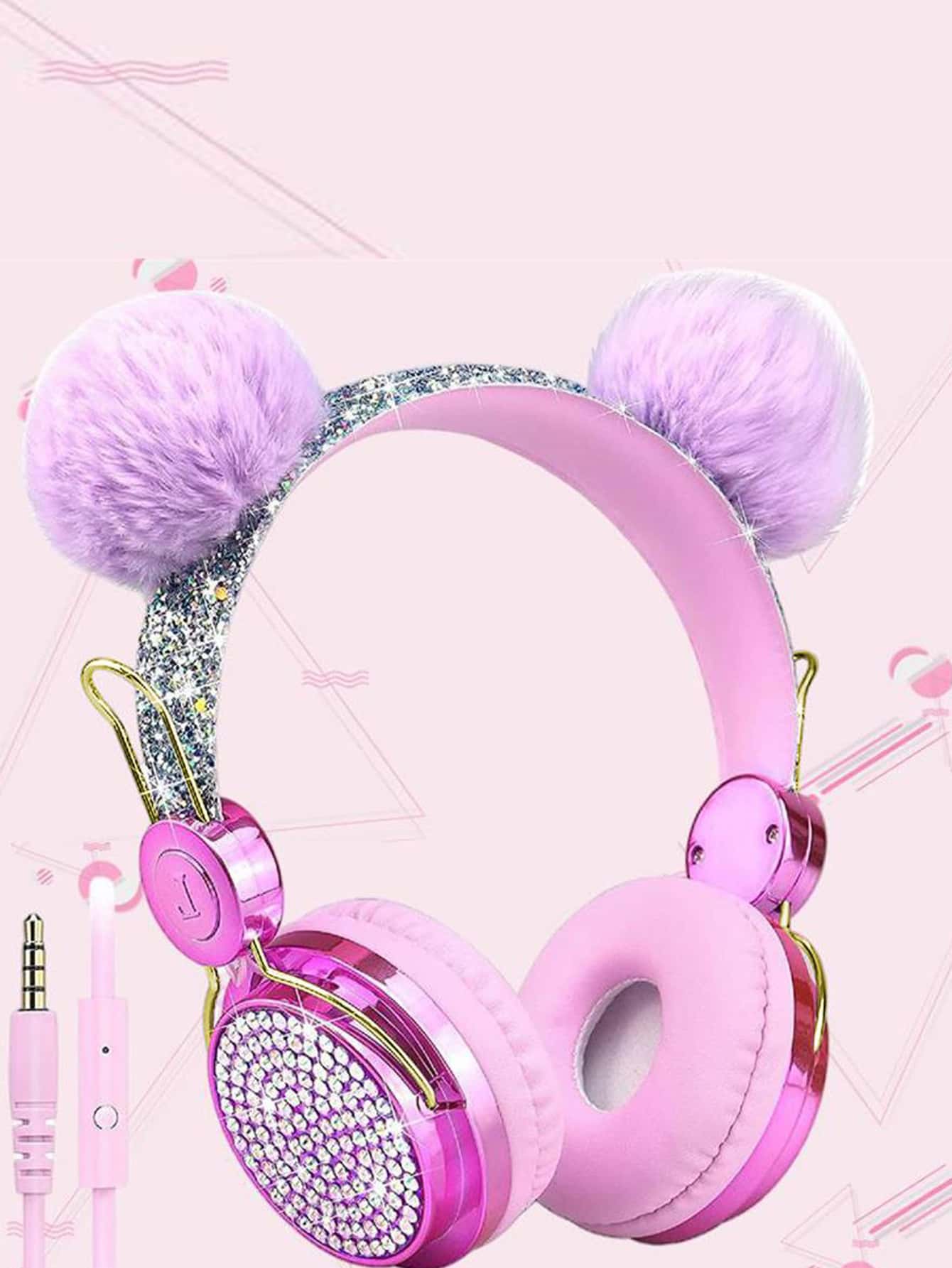 Kids Ear Design Wired Headset with Rhinestone Decor – Cute Over-Ear Headphones for Girls & Boys Music & Study