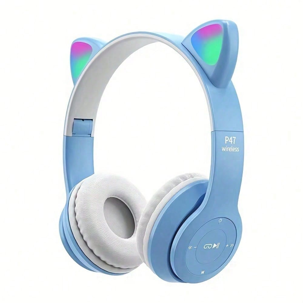 P47M Wireless Gaming Headset with LED Lights – Cool Colorful Over-Ear Headphones SD Card Slot for Mobile Gaming Travel Gift