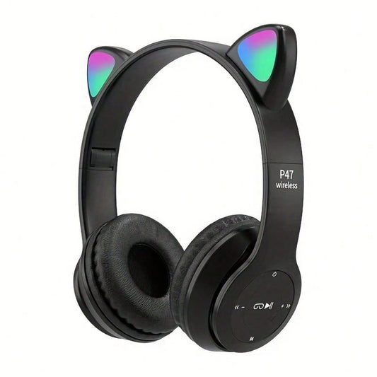 P47M Wireless Gaming Headset with LED Lights – Cool Colorful Over-Ear Headphones SD Card Slot for Mobile Gaming Travel Gift
