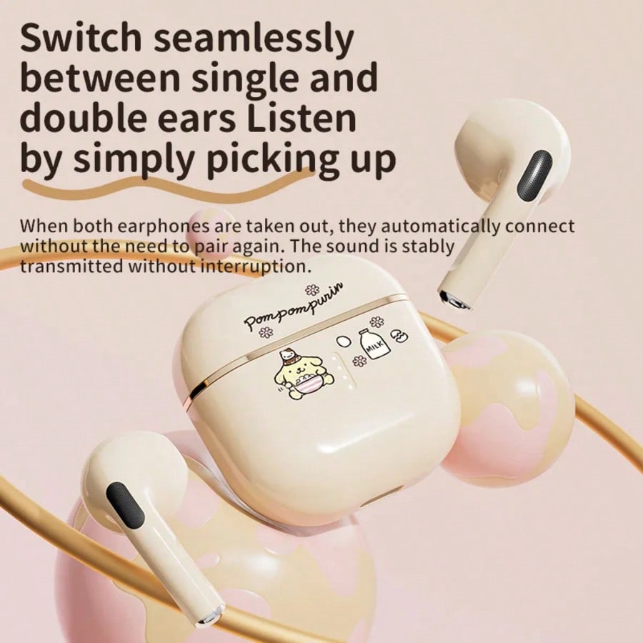 Hello Kitty TWS Wireless Earphones – Cute Sanrio Bluetooth In-Ear Headphones with Noise Reduction for Music & Sports Gift Idea