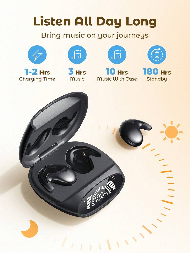 Teckwe Bluetooth 5.1 Sleep Earbuds – In-Ear Wireless Headphones with LED Display Long Battery Valentine’s Day Gift