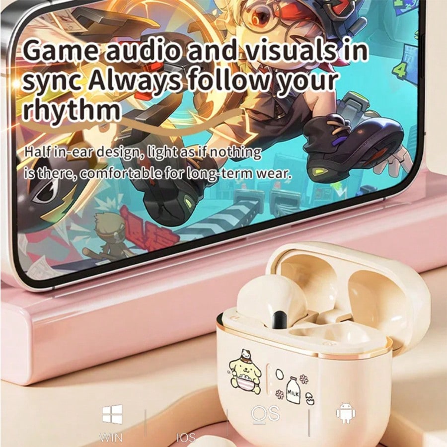 Hello Kitty TWS Wireless Earphones – Cute Sanrio Bluetooth In-Ear Headphones with Noise Reduction for Music & Sports Gift Idea