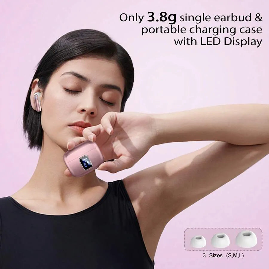 BK07 Wireless Bluetooth 5.4 Earbuds with LED Display, Touch Control & Noise Cancelling (Black)