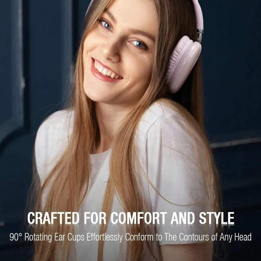 Wireless & Wired Over-Ear Headphones – 28H Playtime, Noise-Canceling, Pink