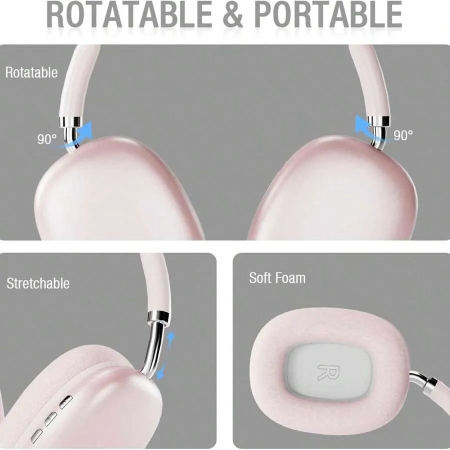 Wireless & Wired Over-Ear Headphones – 28H Playtime, Noise-Canceling, Pink
