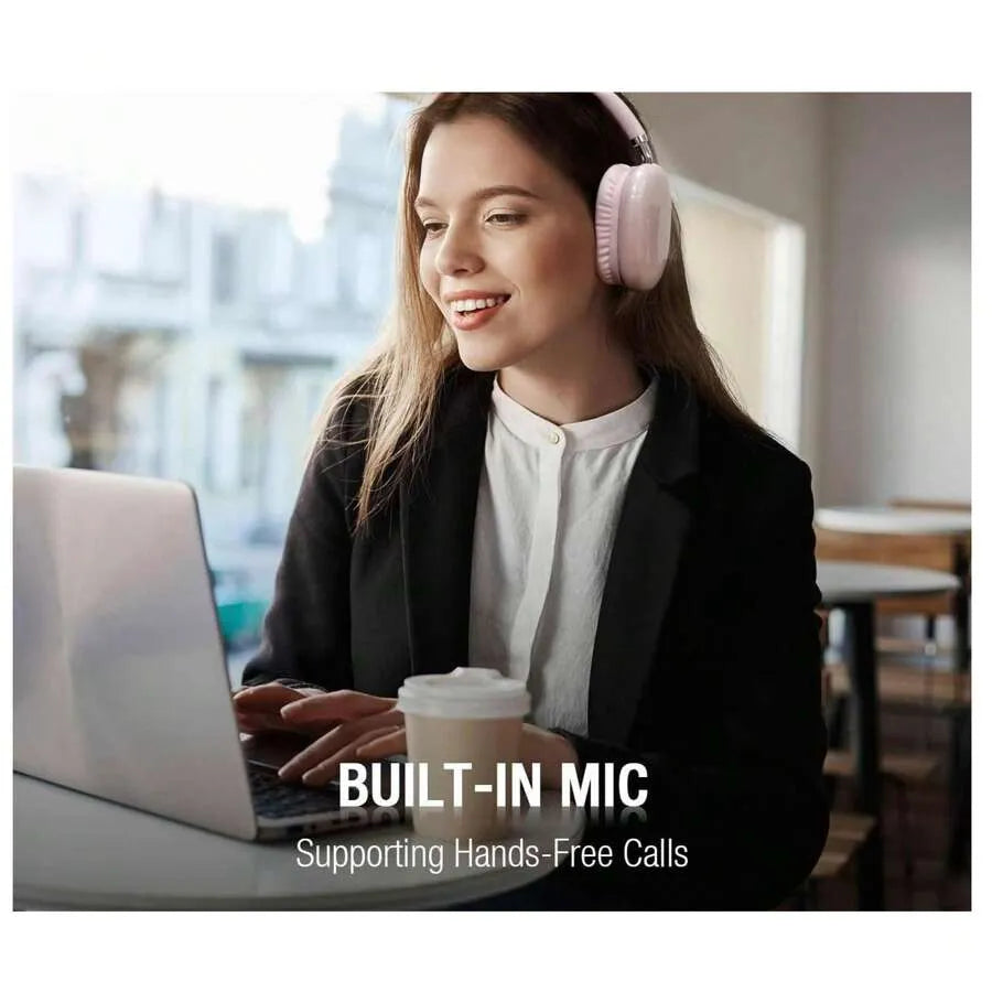 Wireless & Wired Over-Ear Headphones – 28H Playtime, Noise-Canceling, Pink