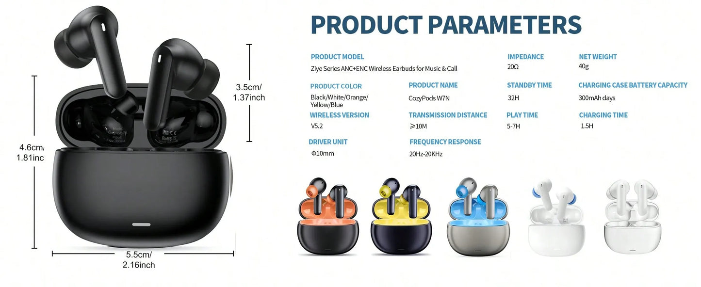 Wireless Earbuds, BT5.2V Stereo Earbuds, Wireless In-Ear Headphone Noise-Cancelling Microphone, 32H Playback Time USB Charging Case