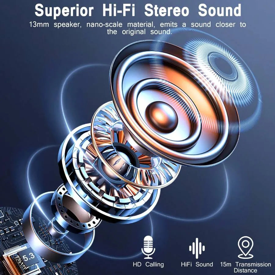 BK07 Wireless Bluetooth 5.4 Earbuds with LED Display, Touch Control & Noise Cancelling (Black)