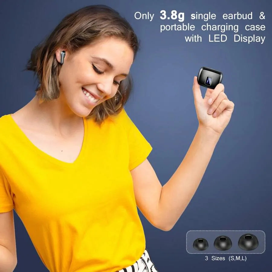 BK07 Wireless Bluetooth 5.4 Earbuds with LED Display, Touch Control & Noise Cancelling (Black)