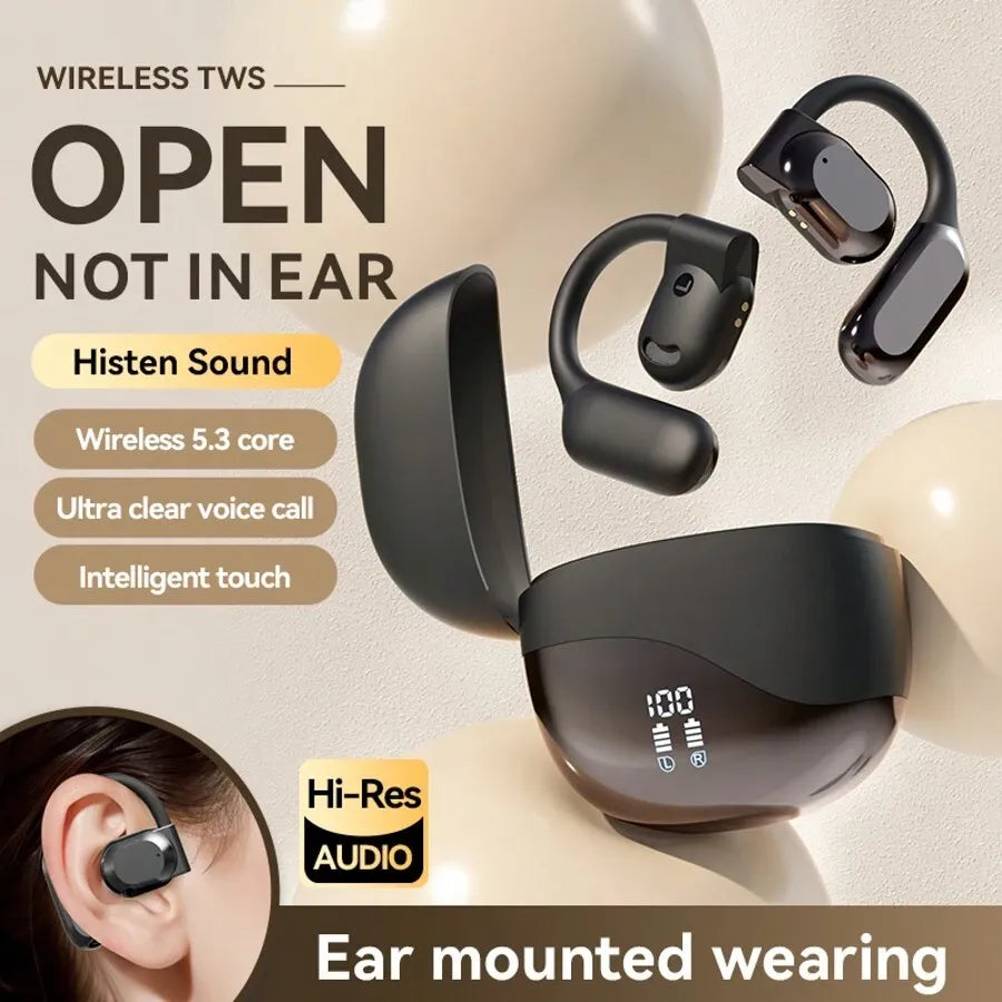 Open-Ear Wireless Earphones with LED Display – Over-the-Ear Design, Sweatproof, Bluetooth 5.3