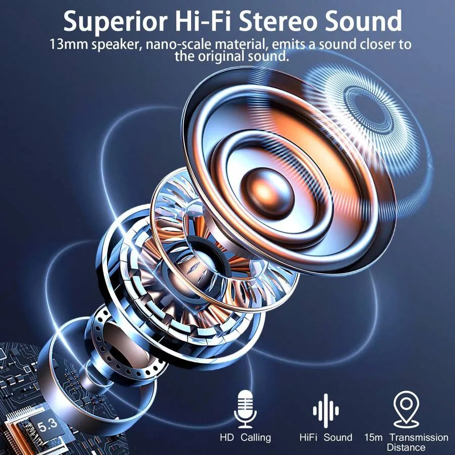 BK07 Wireless Bluetooth 5.4 Earbuds with LED Display, Touch Control & Noise Cancelling (Black)