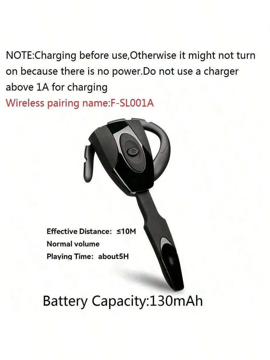 1PC Single Wireless Bluetooth Headphones Business Earphone with Microphone - Rechargeable and Standby