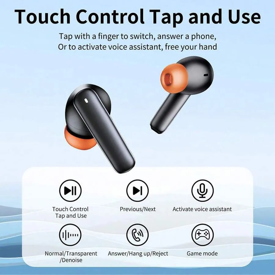 Wireless Earbuds, BT5.2V Stereo Earbuds, Wireless In-Ear Headphone Noise-Cancelling Microphone, 32H Playback Time USB Charging Case