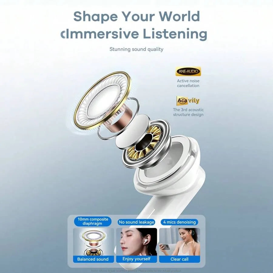 Wireless Earbuds, BT5.2V Stereo Earbuds, Wireless In-Ear Headphone Noise-Cancelling Microphone, 32H Playback Time USB Charging Case