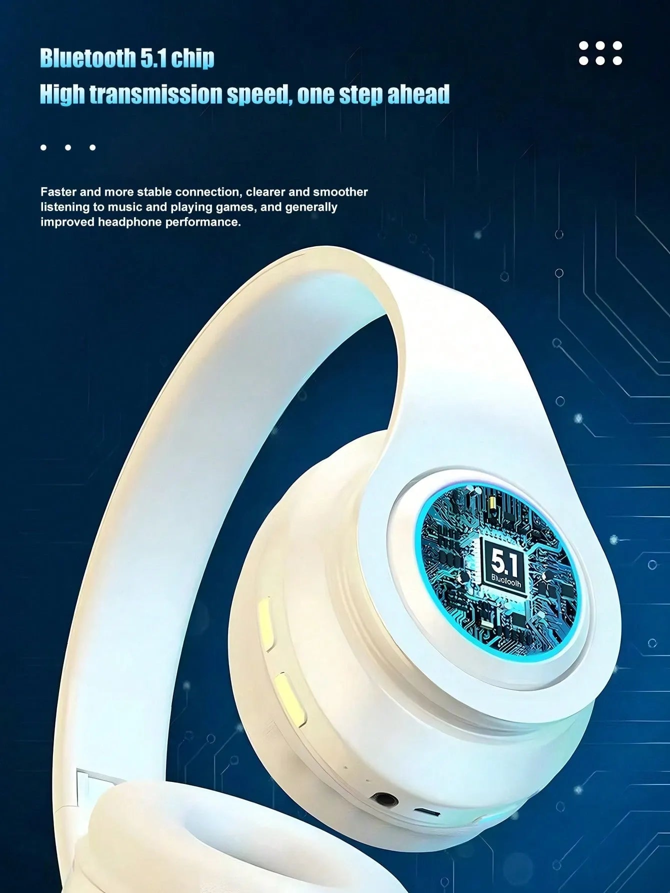 Wireless Gaming Headset – White Foldable Bluetooth Headphones with LED Lights & Deep Bass