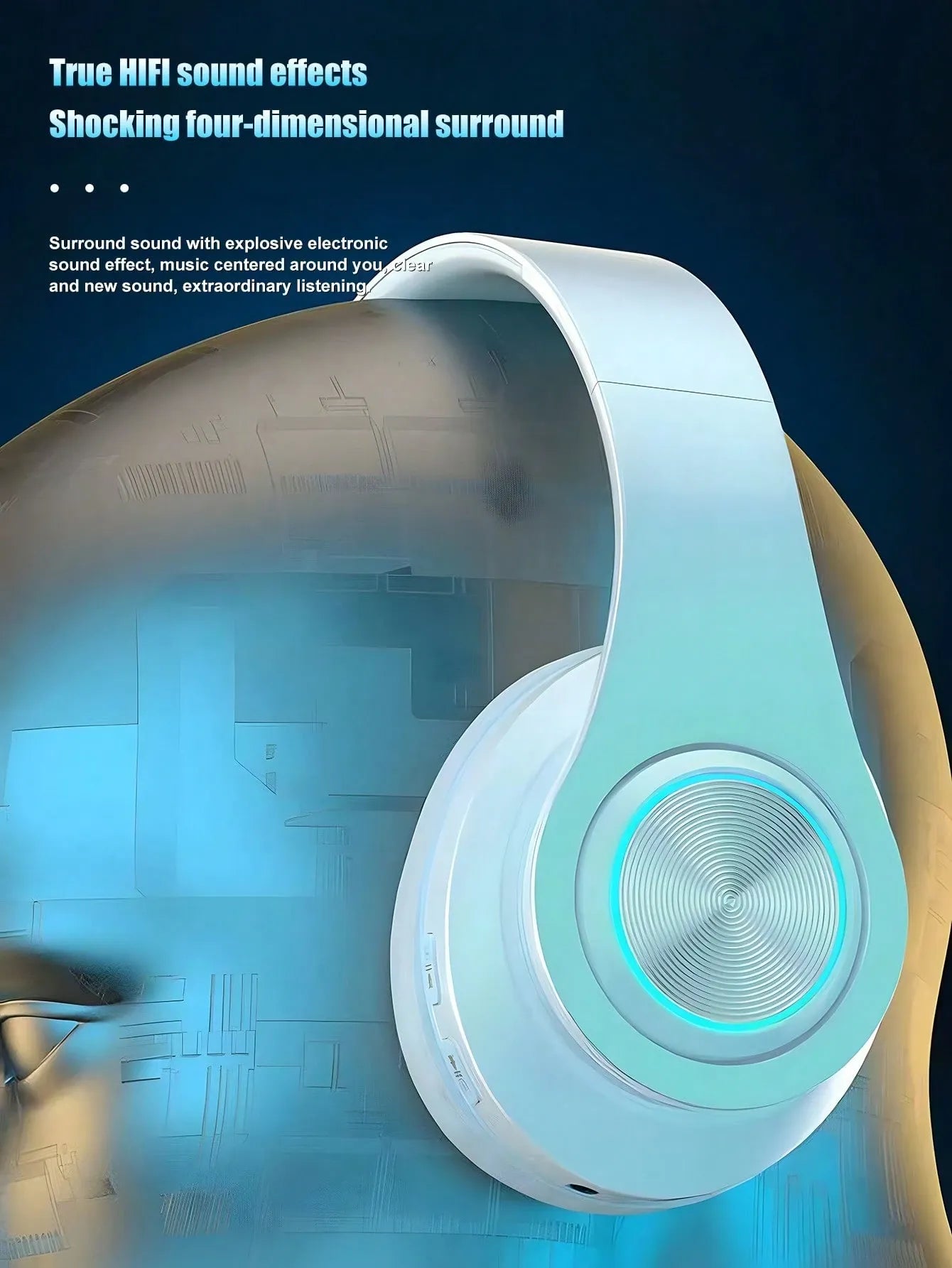 Wireless Gaming Headset – White Foldable Bluetooth Headphones with LED Lights & Deep Bass