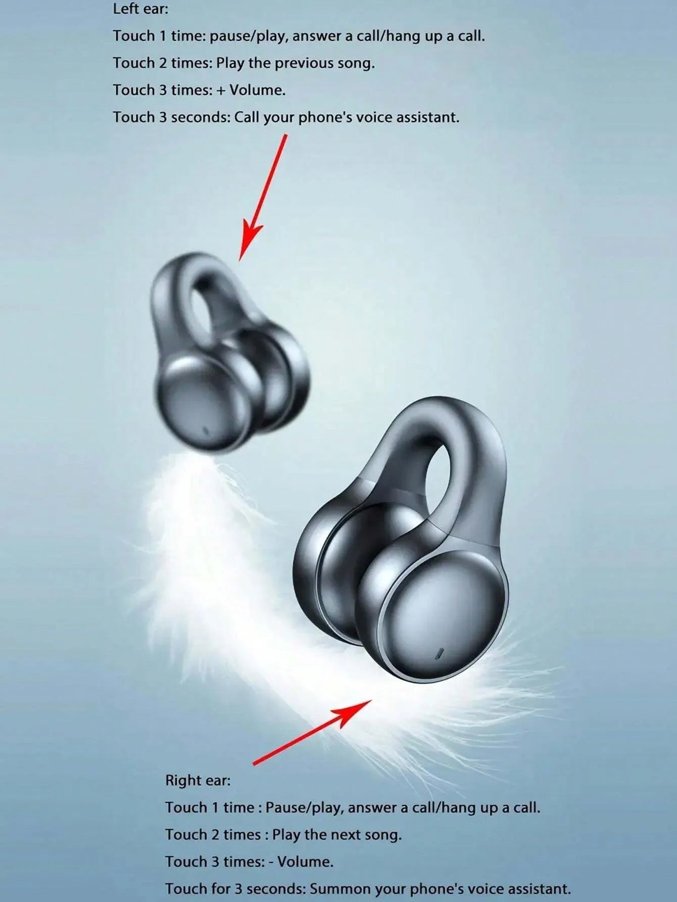 Wireless Earphones Touch Control Earphones Clip-On Earphones Compatible with iPhone Earbuds