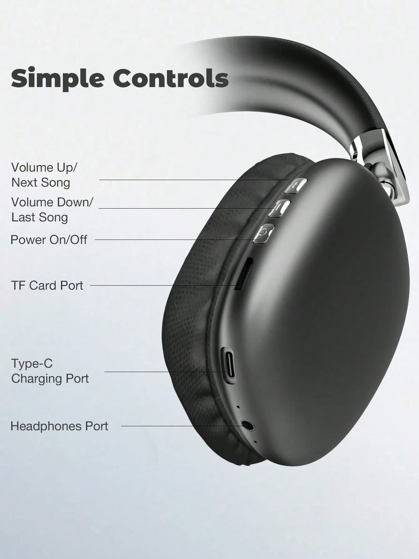 BT-958 Wireless Over-Ear Headphones with Mic – Noise Cancelling, Foldable, Deep Bass, Black