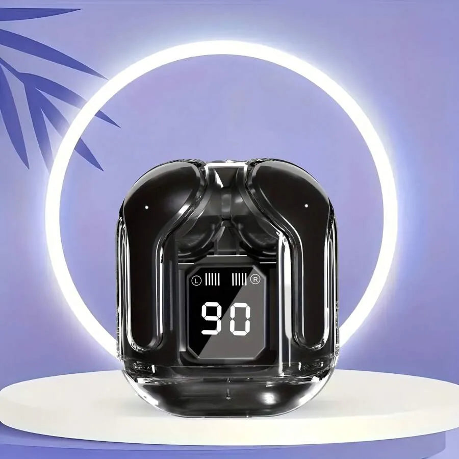 TWS Wireless Earbuds with Transparent Case, ENC Noise Cancelling, Clear Voice Calls, USB Charging – Black