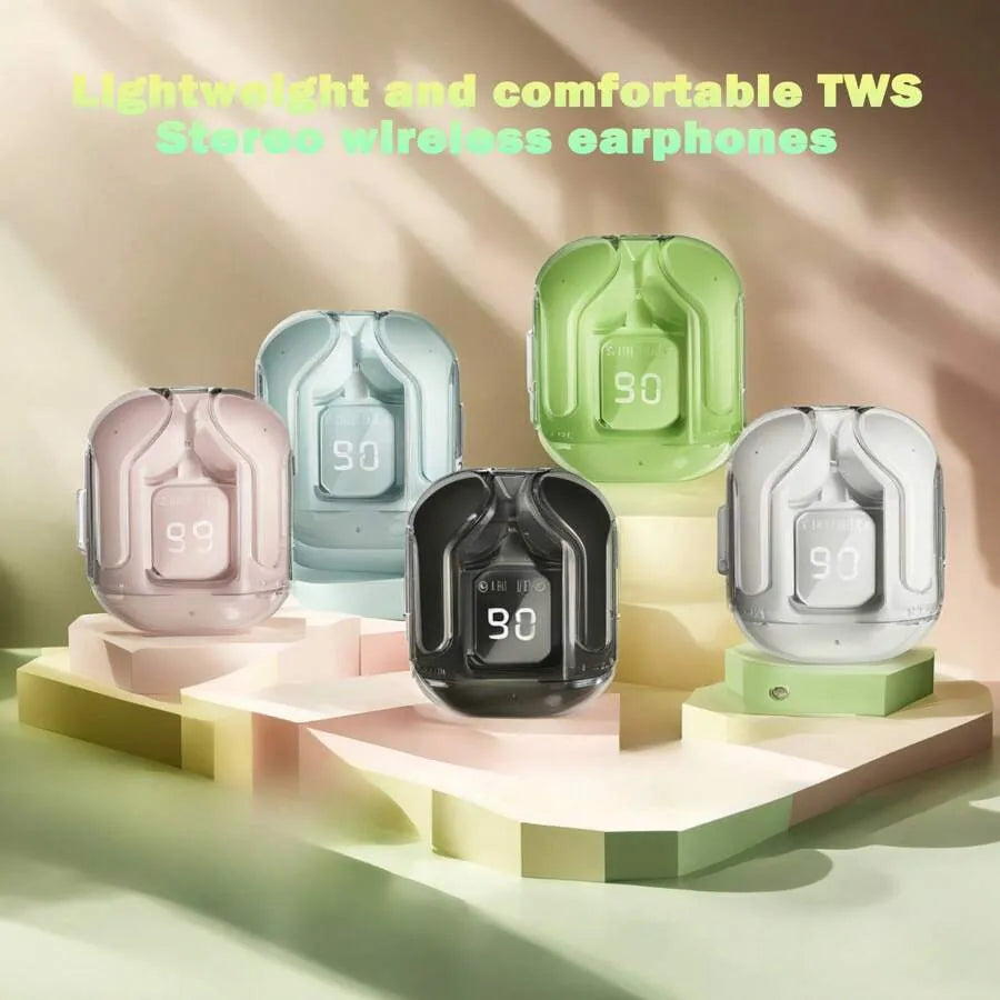 Wireless Earbuds With Multi-Color Semi-Transparent Design & LED Digital Display