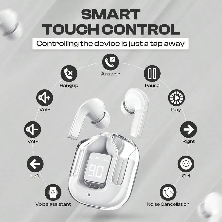 TWS Wireless Earbuds with Transparent Case, ENC Noise Cancelling, Clear Voice Calls, USB Charging – Black