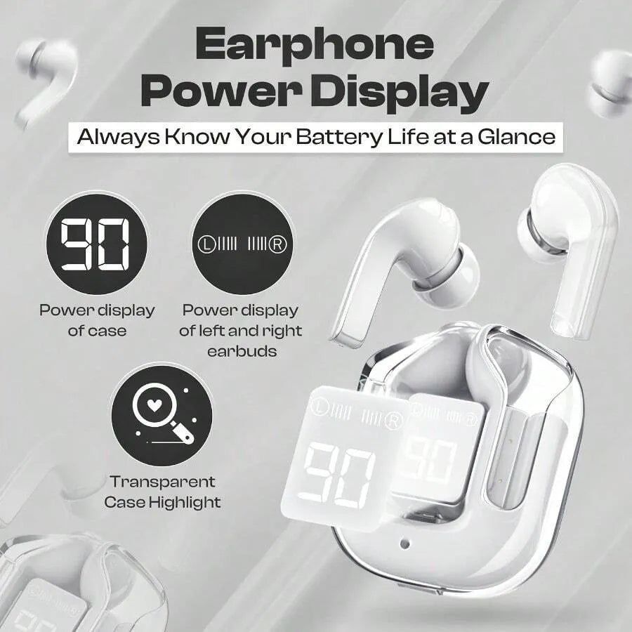 TWS Wireless Earbuds with Transparent Case, ENC Noise Cancelling, Clear Voice Calls, USB Charging – Black