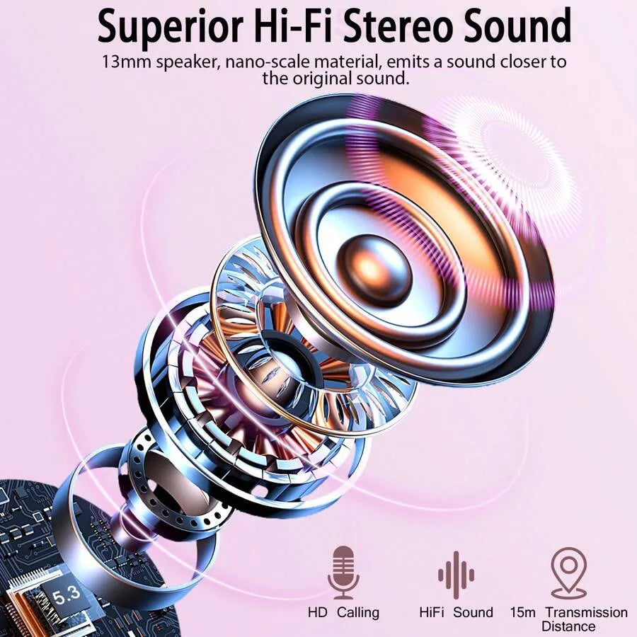 BK07 Wireless Bluetooth 5.4 Earbuds with LED Display, Touch Control & Noise Cancelling (Black)