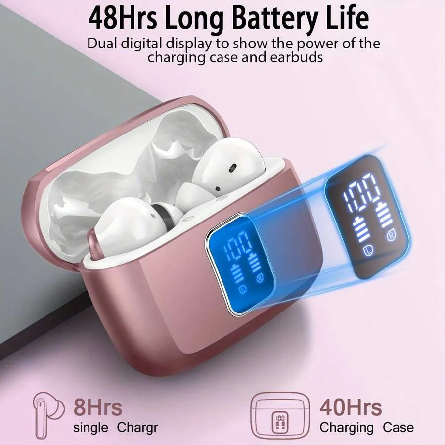 BK07 Wireless Bluetooth 5.4 Earbuds with LED Display, Touch Control & Noise Cancelling (Black)