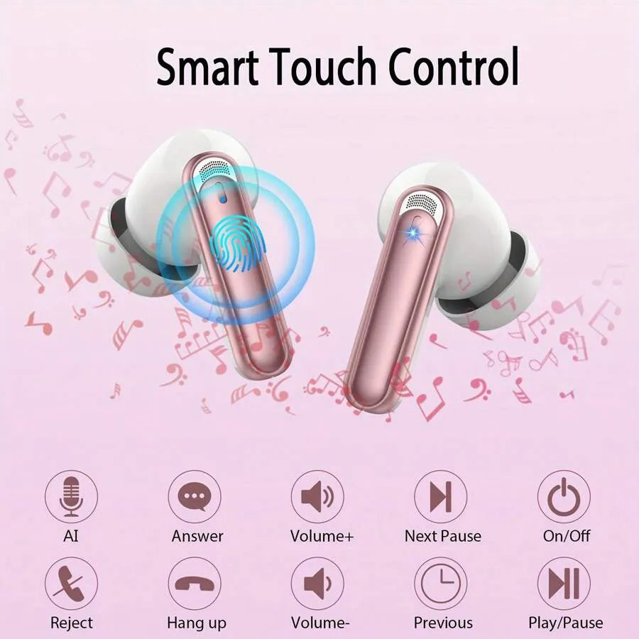 BK07 Wireless Bluetooth 5.4 Earbuds with LED Display, Touch Control & Noise Cancelling (Black)