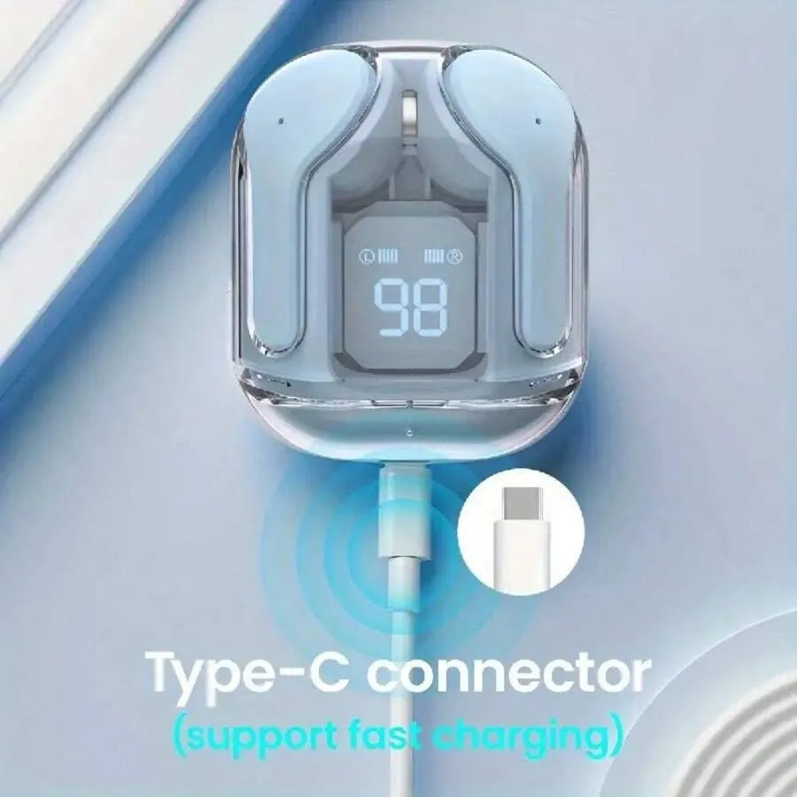 Wireless Earbuds With Multi-Color Semi-Transparent Design & LED Digital Display