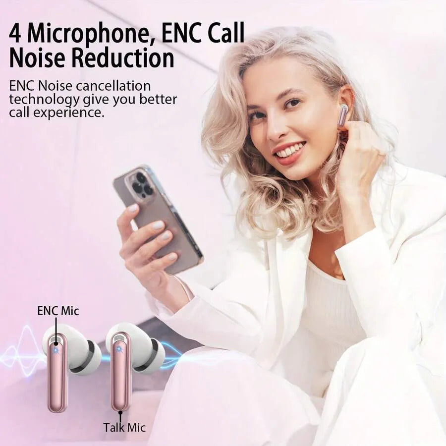 BK07 Wireless Bluetooth 5.4 Earbuds with LED Display, Touch Control & Noise Cancelling (Black)